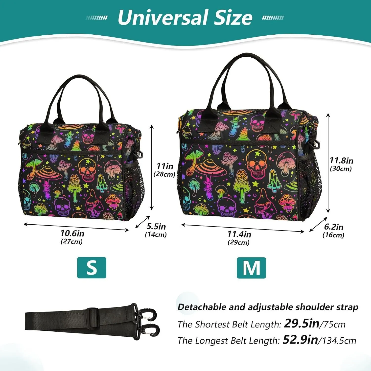 ALAZA Poisonous Mushrooms and Human Skulls Lunch Bags for Women Men, Reusable Insulated Lunch Box for Work Picnic, RT0R8330
