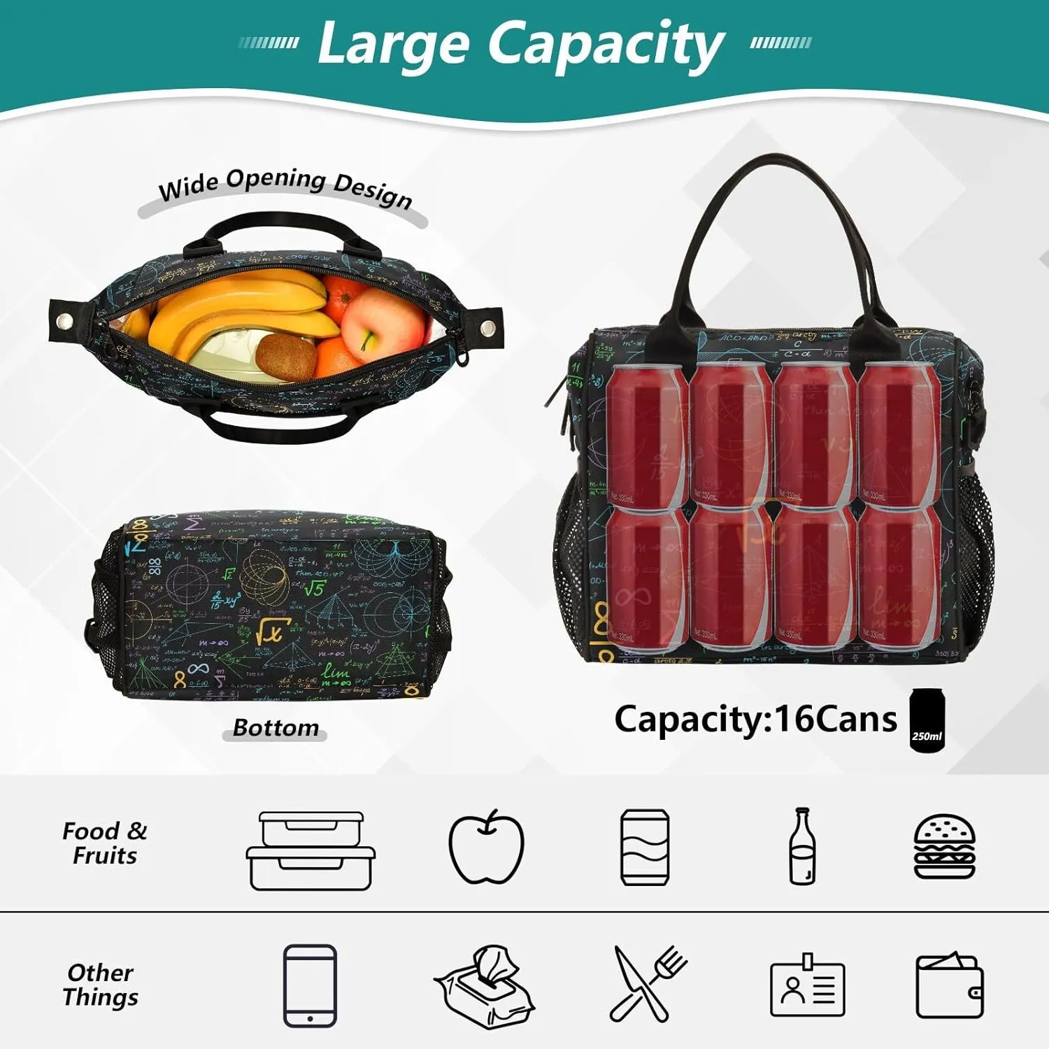 ALAZA Science Chemistry Laboratory 3 Lunch Bag Insulated Lunch Box for Women Reusable Cooler Tote Bag with Shoulder Strap fo Work Picnic