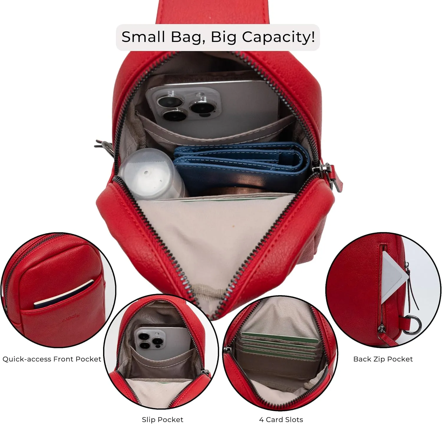 Alldaily Small Sling Bag for Women Crossbody Purse Leather Fashionable Trendy Chest Bag for Travel, Fanny Pack
