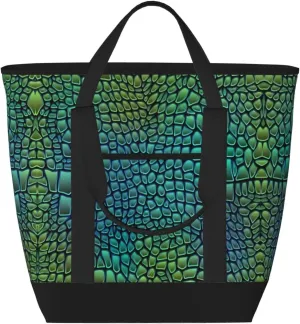 Alligator Skin Large Capacity Insulated Tote Bag - Reusable, Adjustable Shoulder, Perfect for Work, Picnic, and Travel, Black, One Size