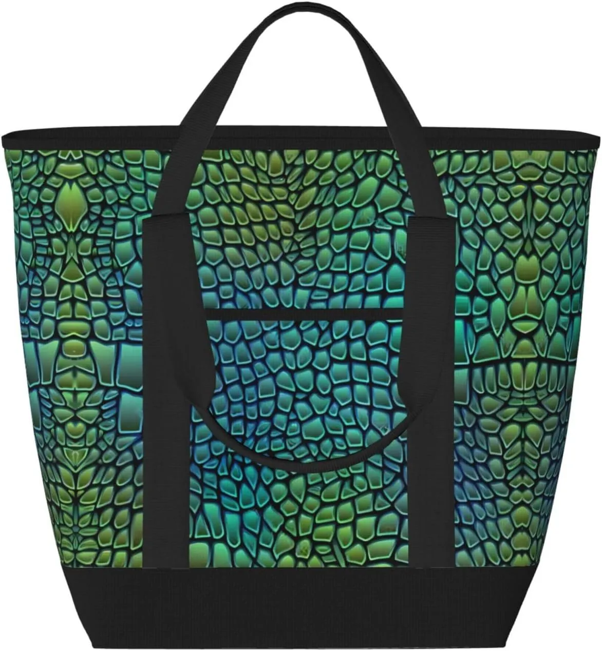 Alligator Skin Large Capacity Insulated Tote Bag - Reusable, Adjustable Shoulder, Perfect for Work, Picnic, and Travel, Black, One Size