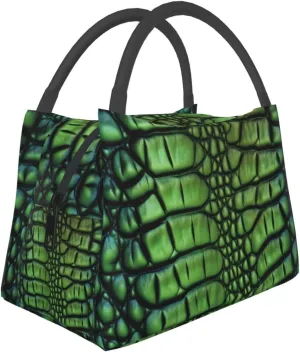 Alligator Skin Lunch Bag for Women Men Lunch Box Reusable Insulated Cooler Lunchbox Portable Lunch Tote Bag Large Capacity Lunch Container for Work Picnic Travel, Black