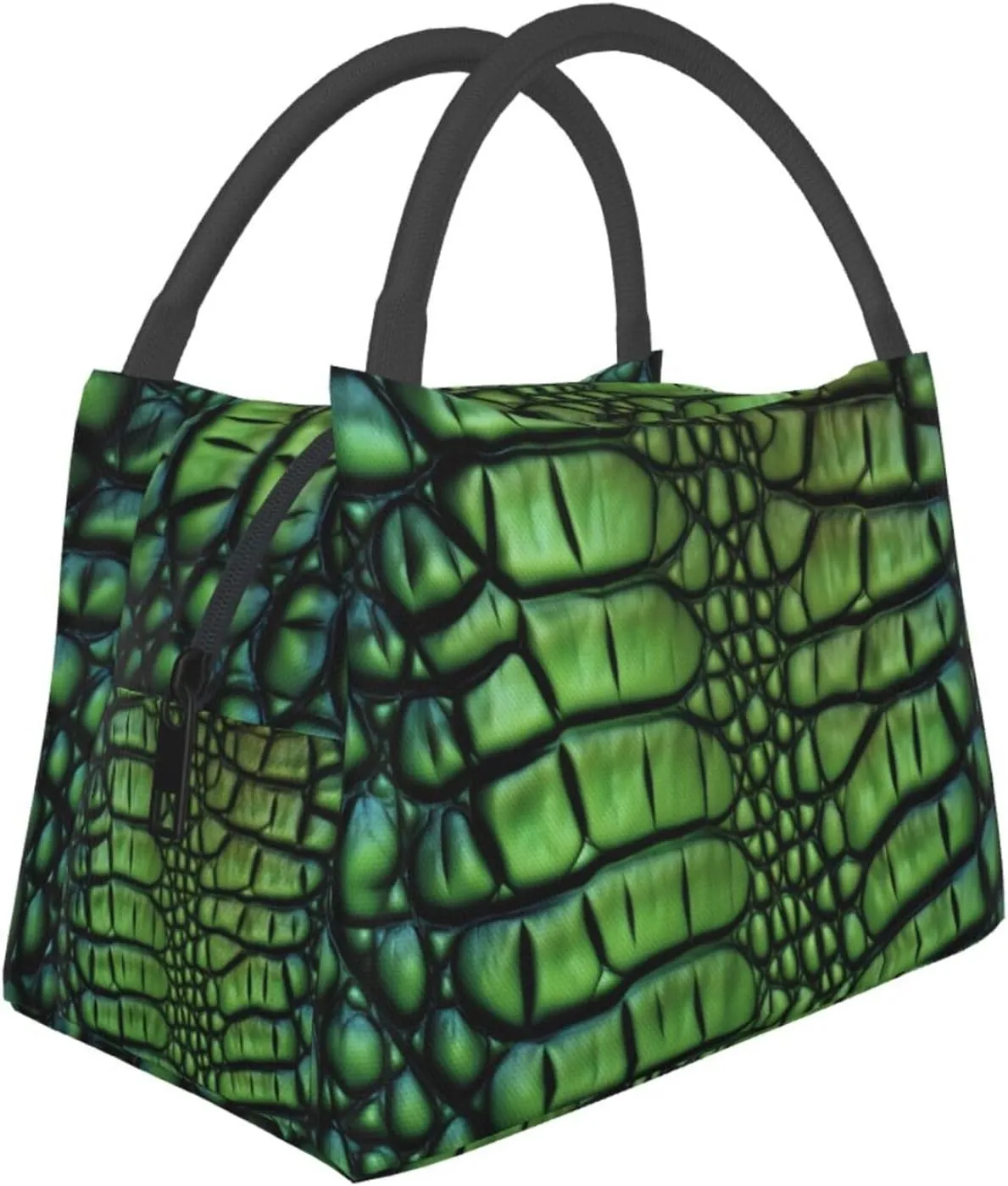 Alligator Skin Lunch Bag for Women Men Lunch Box Reusable Insulated Cooler Lunchbox Portable Lunch Tote Bag Large Capacity Lunch Container for Work Picnic Travel, Black