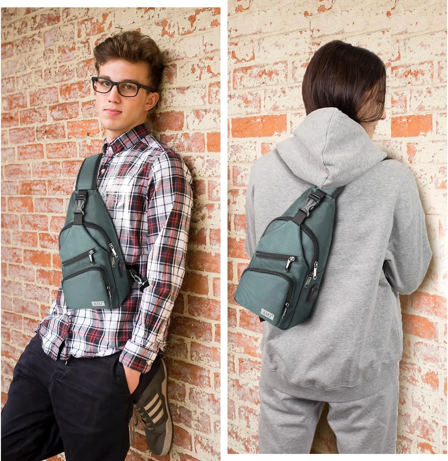 AMJ Crossbody Sling Bag Men Women, Casual Shoulder Backpack, Chest Daypack Satchel for Hiking Travel