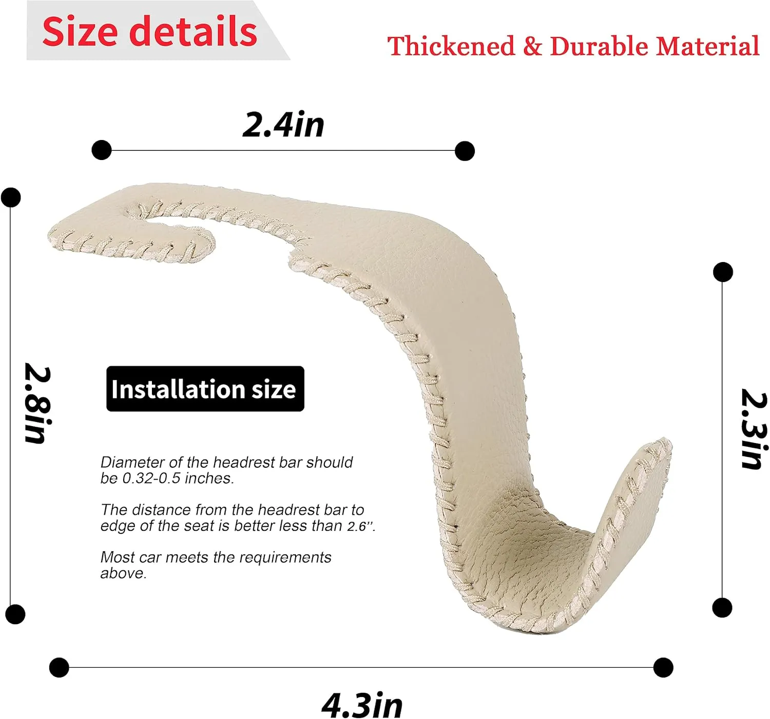 Amooca Car Seat Headrest Hook Universal Vehicle Storage Hanger Leather with Metal Car Seat Back Organizer for Handbag Purse Coat Beige 4 Pack