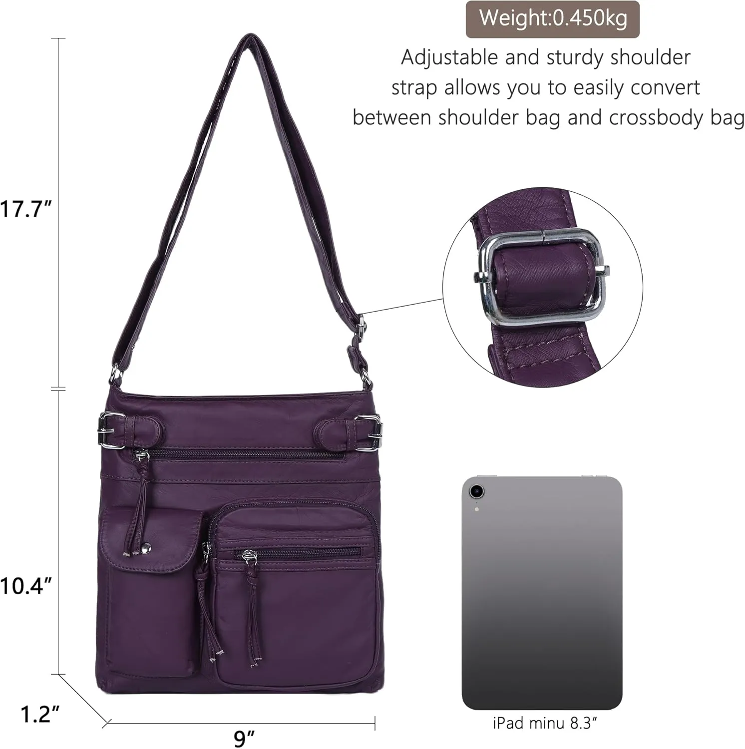 Angel Kiss Crossbody Bags for Women Washed Leather Shoulder Bags Multi Pocket Soft Hobo Purses and Medium Handbags