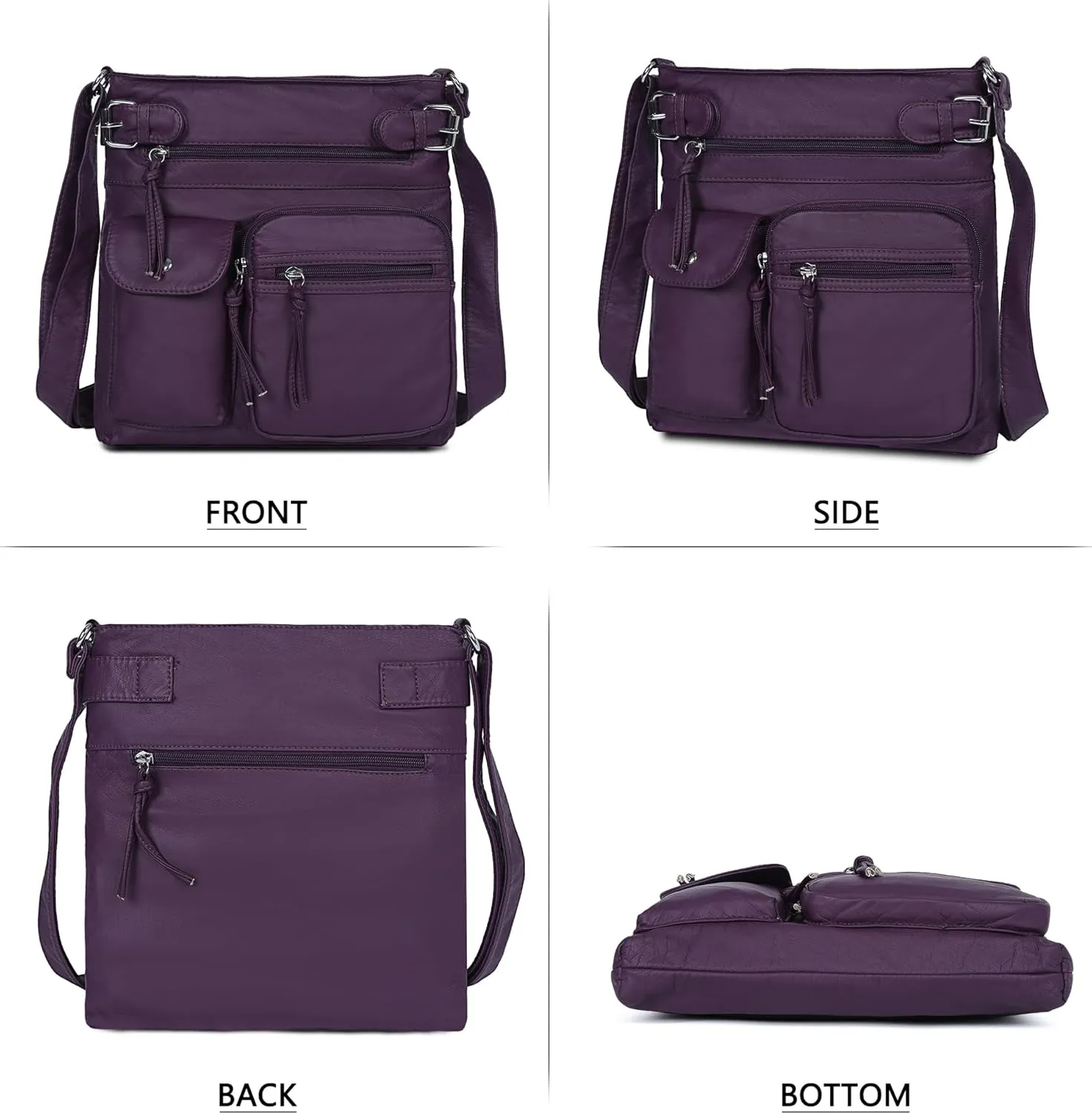 Angel Kiss Crossbody Bags for Women Washed Leather Shoulder Bags Multi Pocket Soft Hobo Purses and Medium Handbags