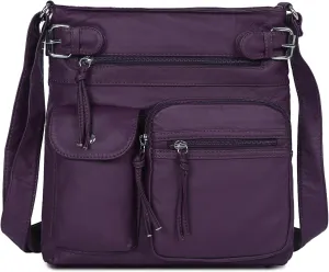 Angel Kiss Crossbody Bags for Women Washed Leather Shoulder Bags Multi Pocket Soft Hobo Purses and Medium Handbags