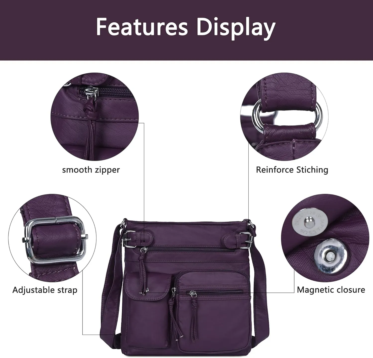 Angel Kiss Crossbody Bags for Women Washed Leather Shoulder Bags Multi Pocket Soft Hobo Purses and Medium Handbags