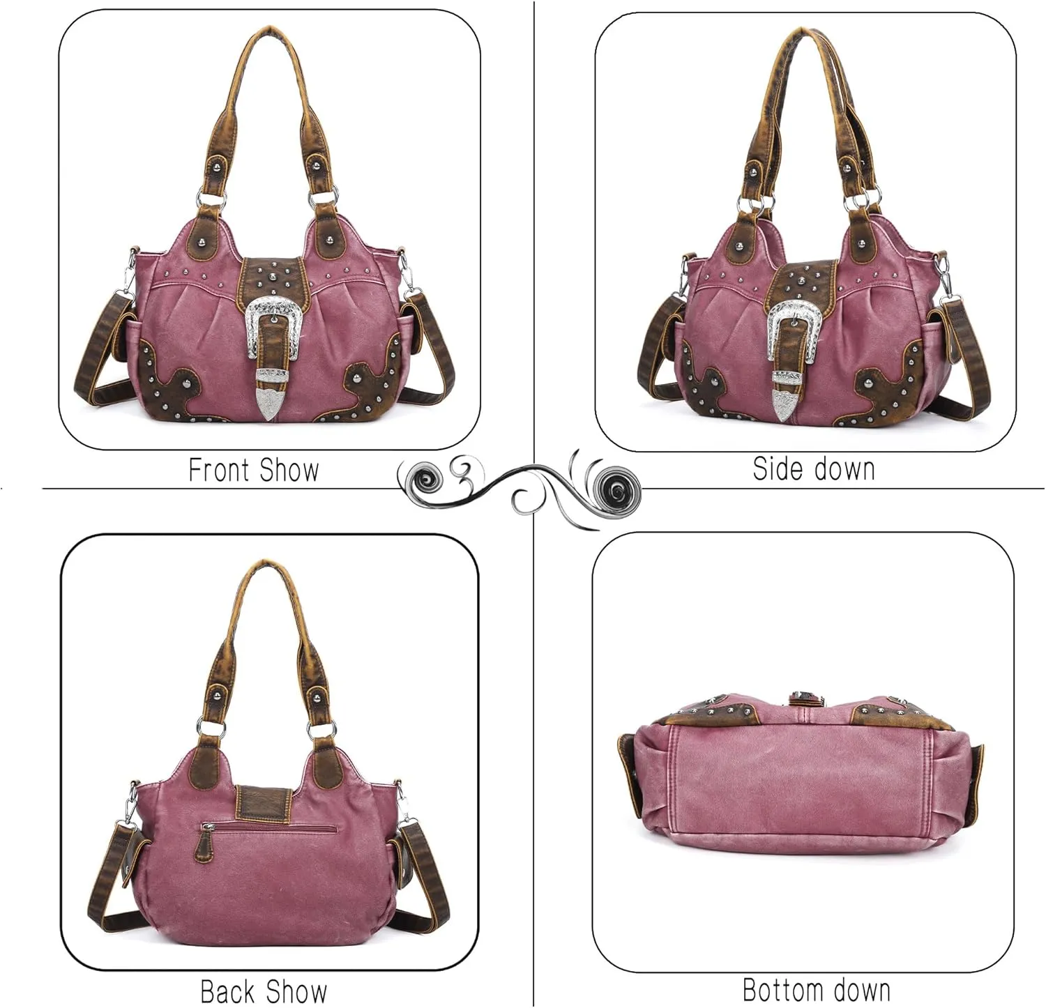 Angel Kiss Hobo Bags for Women Vegan Leather Purses and Handbags Ladies Chic Shoulder Bags Crossbody Purses with Metal Studs