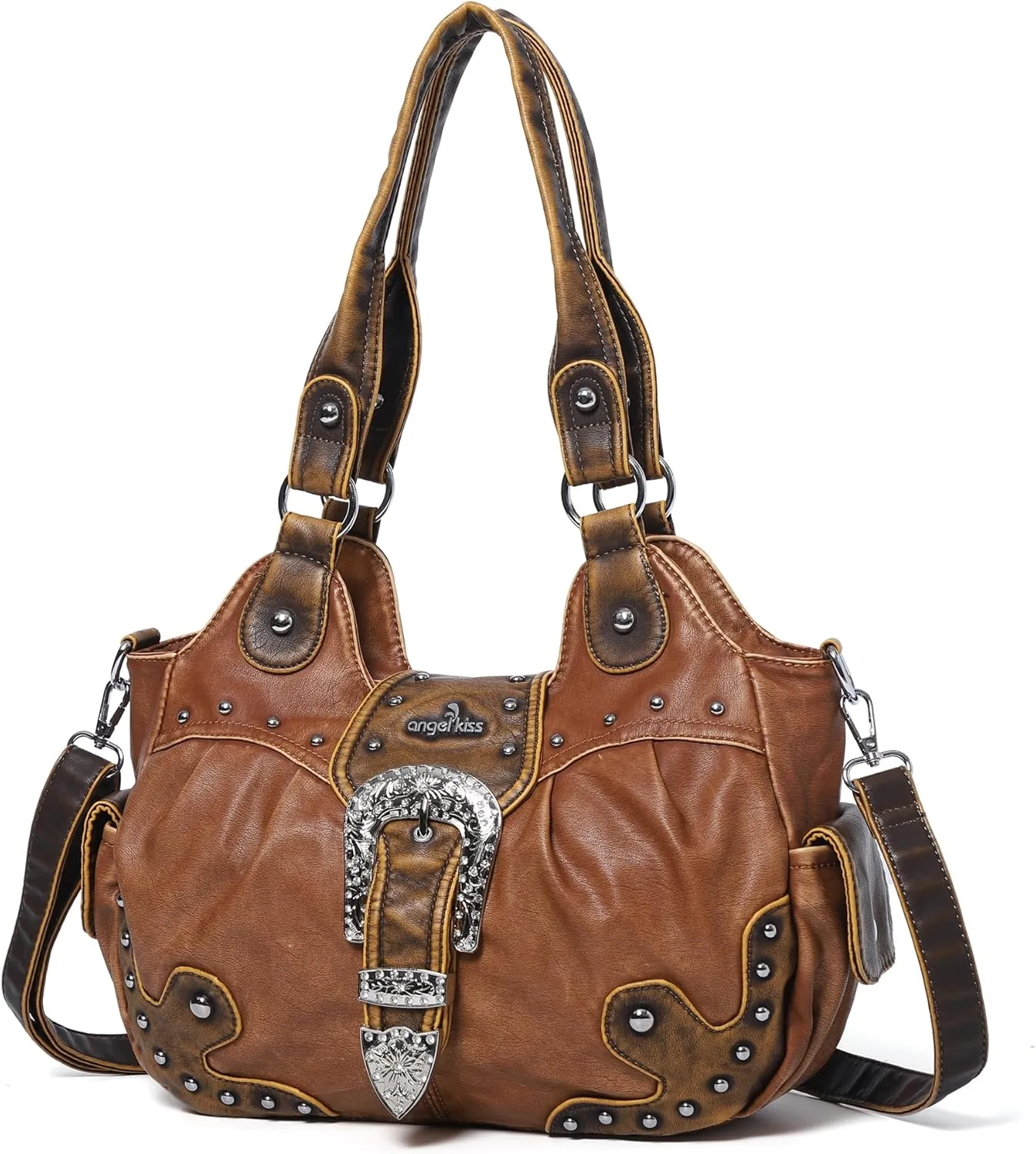 Angel Kiss Hobo Bags for Women Vegan Leather Purses and Handbags Ladies Chic Shoulder Bags Crossbody Purses with Metal Studs