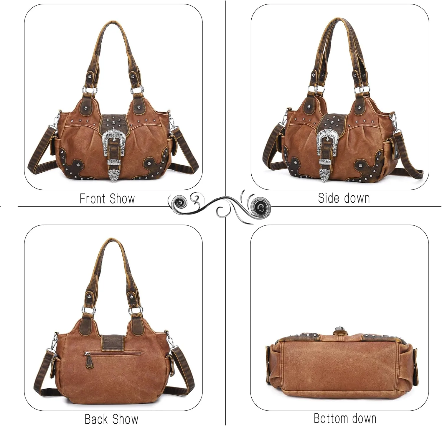 Angel Kiss Hobo Bags for Women Vegan Leather Purses and Handbags Ladies Chic Shoulder Bags Crossbody Purses with Metal Studs