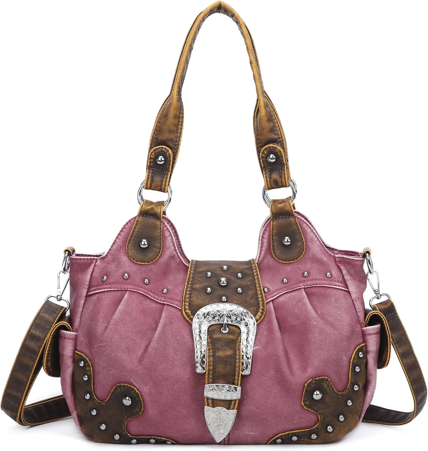 Angel Kiss Hobo Bags for Women Vegan Leather Purses and Handbags Ladies Chic Shoulder Bags Crossbody Purses with Metal Studs