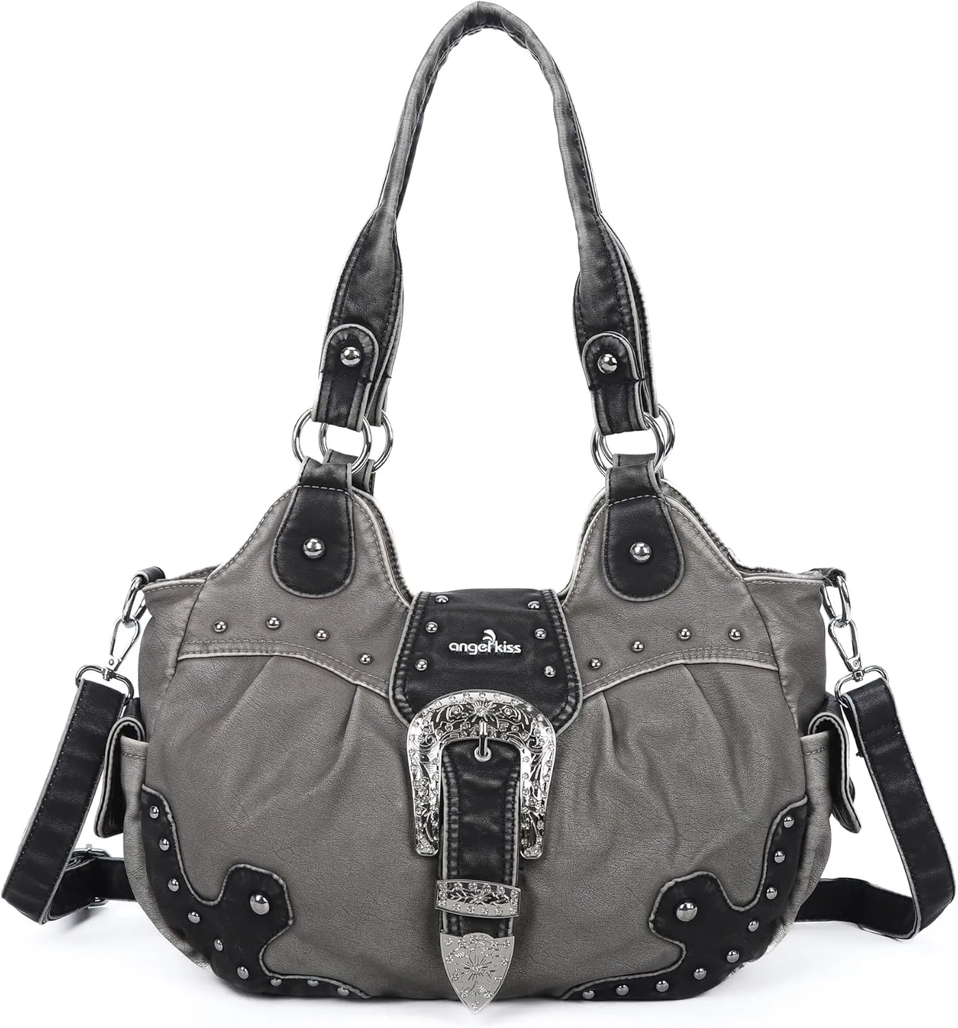 Angel Kiss Hobo Bags for Women Vegan Leather Purses and Handbags Ladies Chic Shoulder Bags Crossbody Purses with Metal Studs