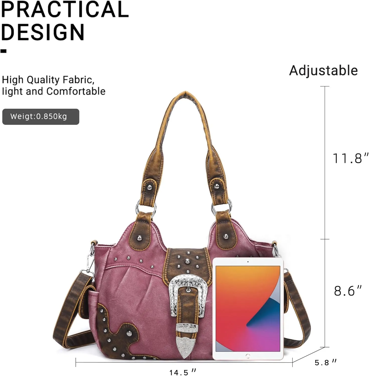 Angel Kiss Hobo Bags for Women Vegan Leather Purses and Handbags Ladies Chic Shoulder Bags Crossbody Purses with Metal Studs