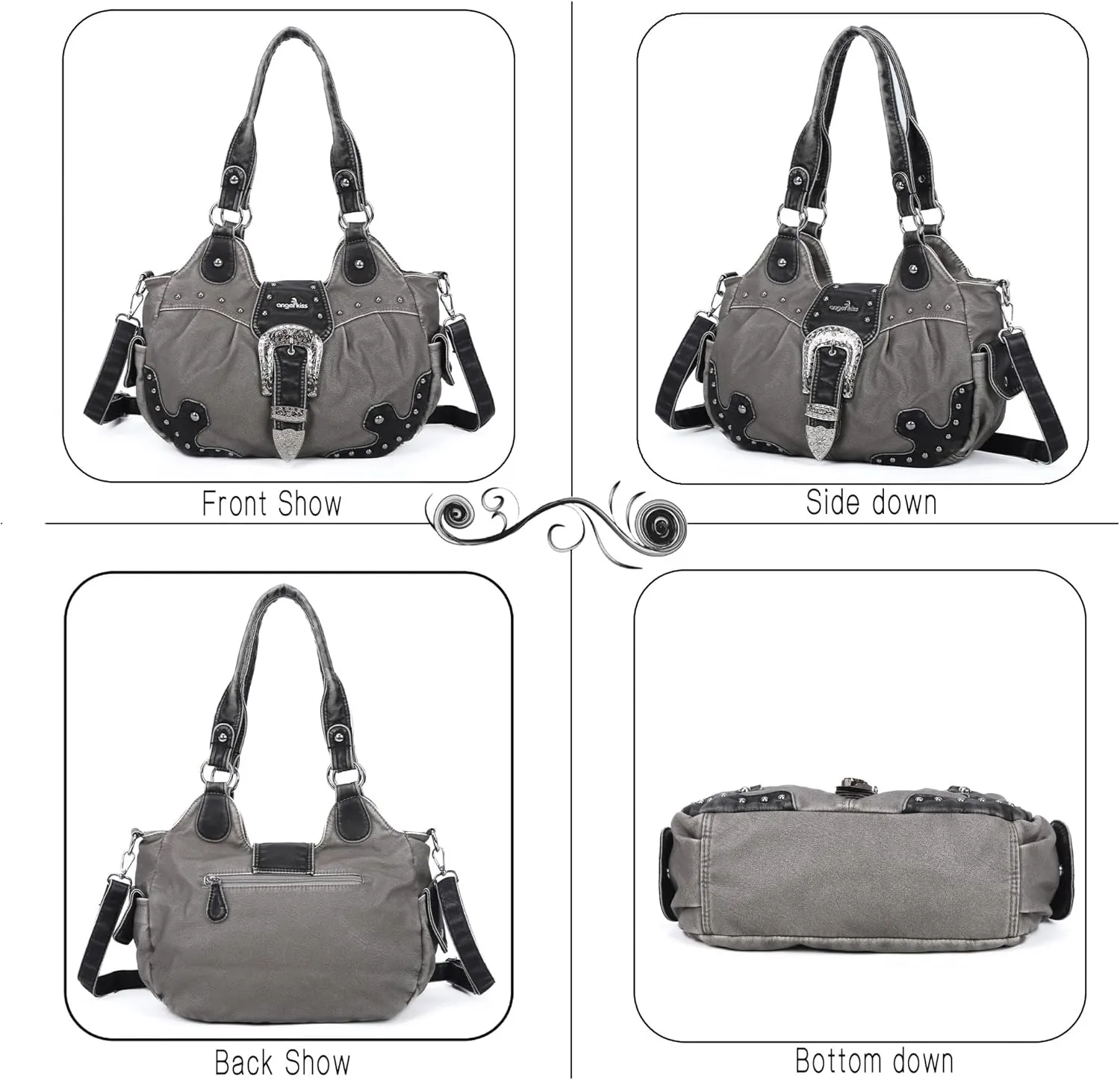 Angel Kiss Hobo Bags for Women Vegan Leather Purses and Handbags Ladies Chic Shoulder Bags Crossbody Purses with Metal Studs