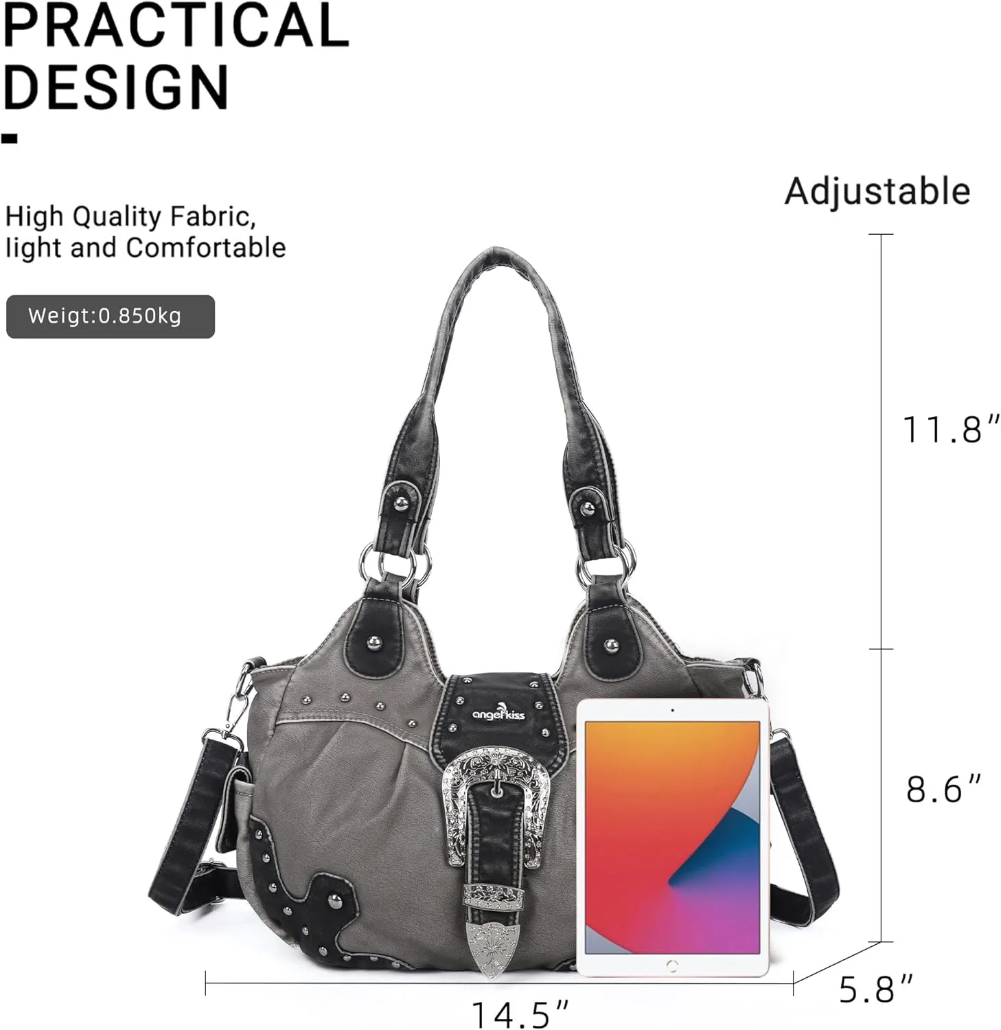 Angel Kiss Hobo Bags for Women Vegan Leather Purses and Handbags Ladies Chic Shoulder Bags Crossbody Purses with Metal Studs