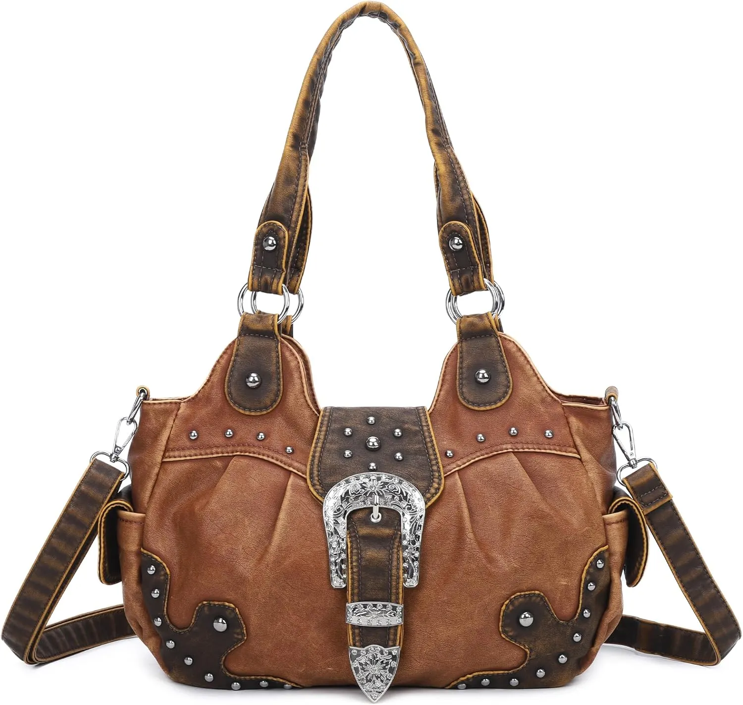 Angel Kiss Hobo Bags for Women Vegan Leather Purses and Handbags Ladies Chic Shoulder Bags Crossbody Purses with Metal Studs