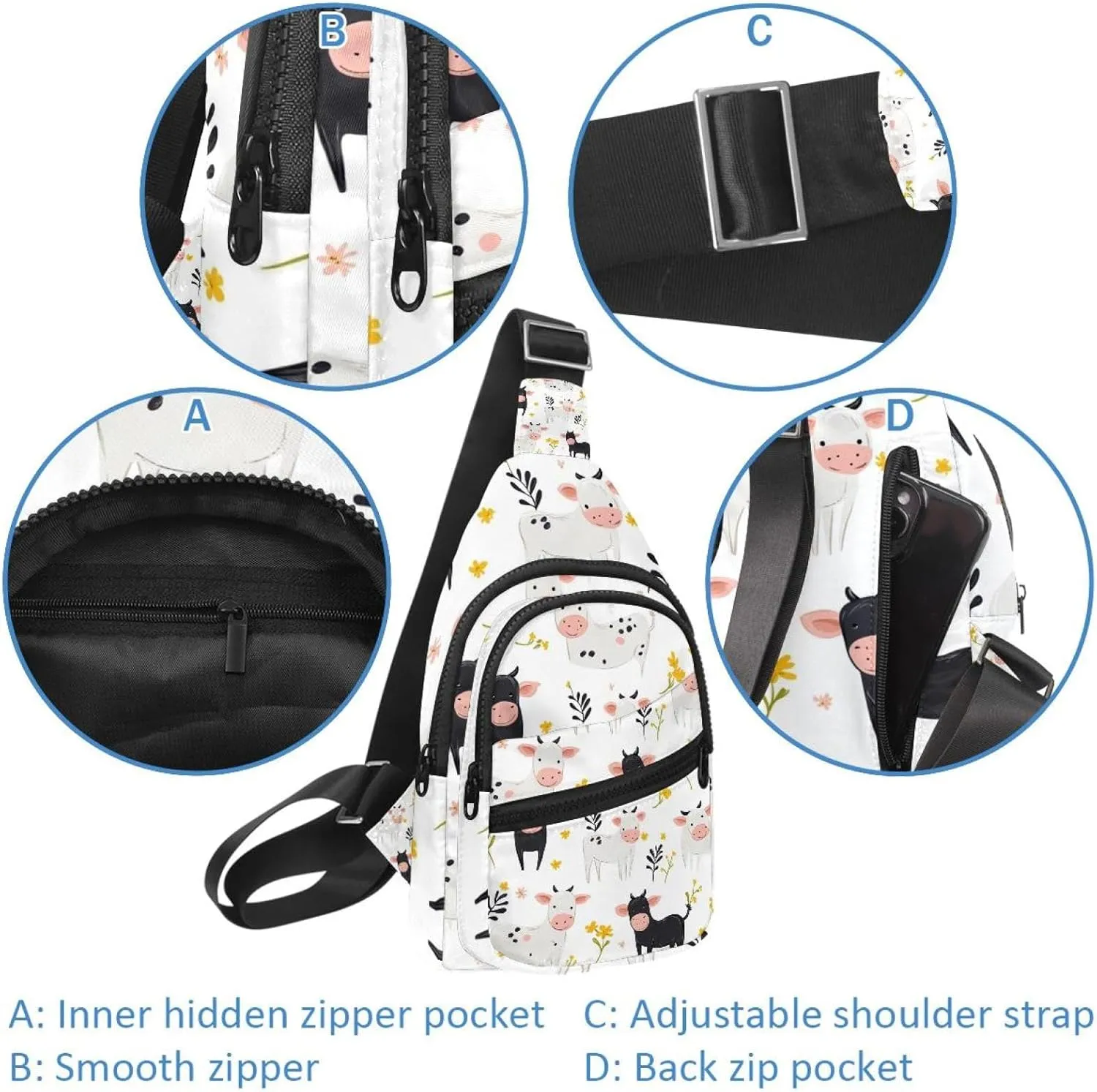Animal Cute Cows (18) Crossbody Bag with Adjustable Shoulder Strap, Shoulder Bag for Men and Women Sling Backpack for Travel, Cycling, Work, Sport