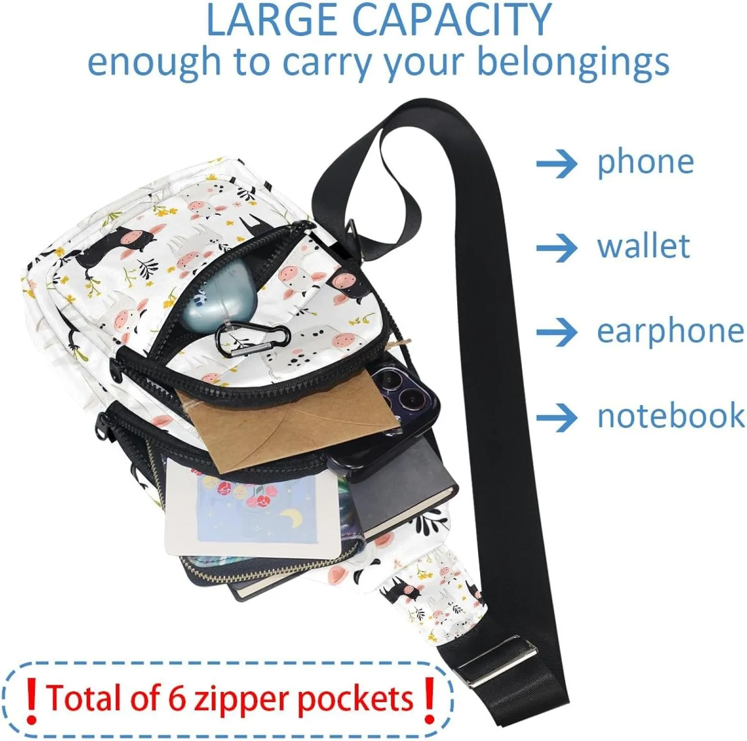 Animal Cute Cows (18) Crossbody Bag with Adjustable Shoulder Strap, Shoulder Bag for Men and Women Sling Backpack for Travel, Cycling, Work, Sport