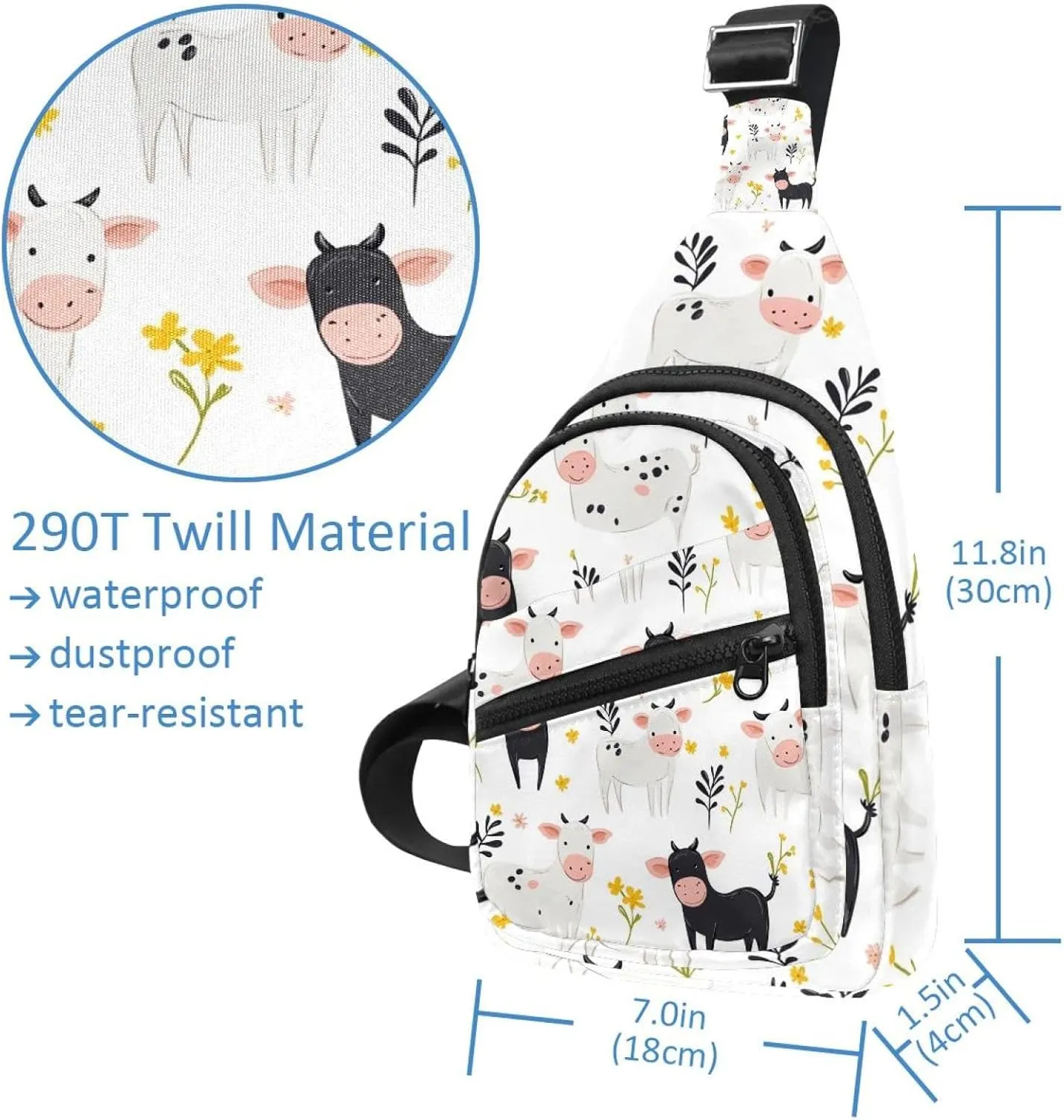 Animal Cute Cows (18) Crossbody Bag with Adjustable Shoulder Strap, Shoulder Bag for Men and Women Sling Backpack for Travel, Cycling, Work, Sport