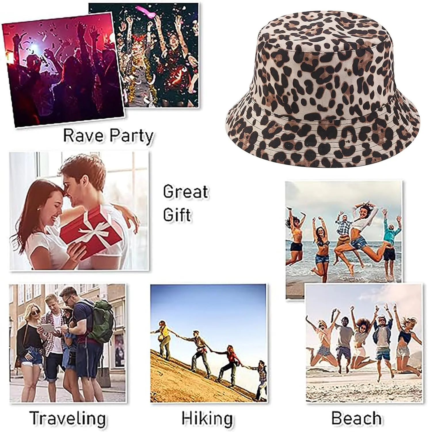Animal Print Bucket Hat Novelty Pattern Sun Hats Reversible Packable Fishing Cap for Women, Men