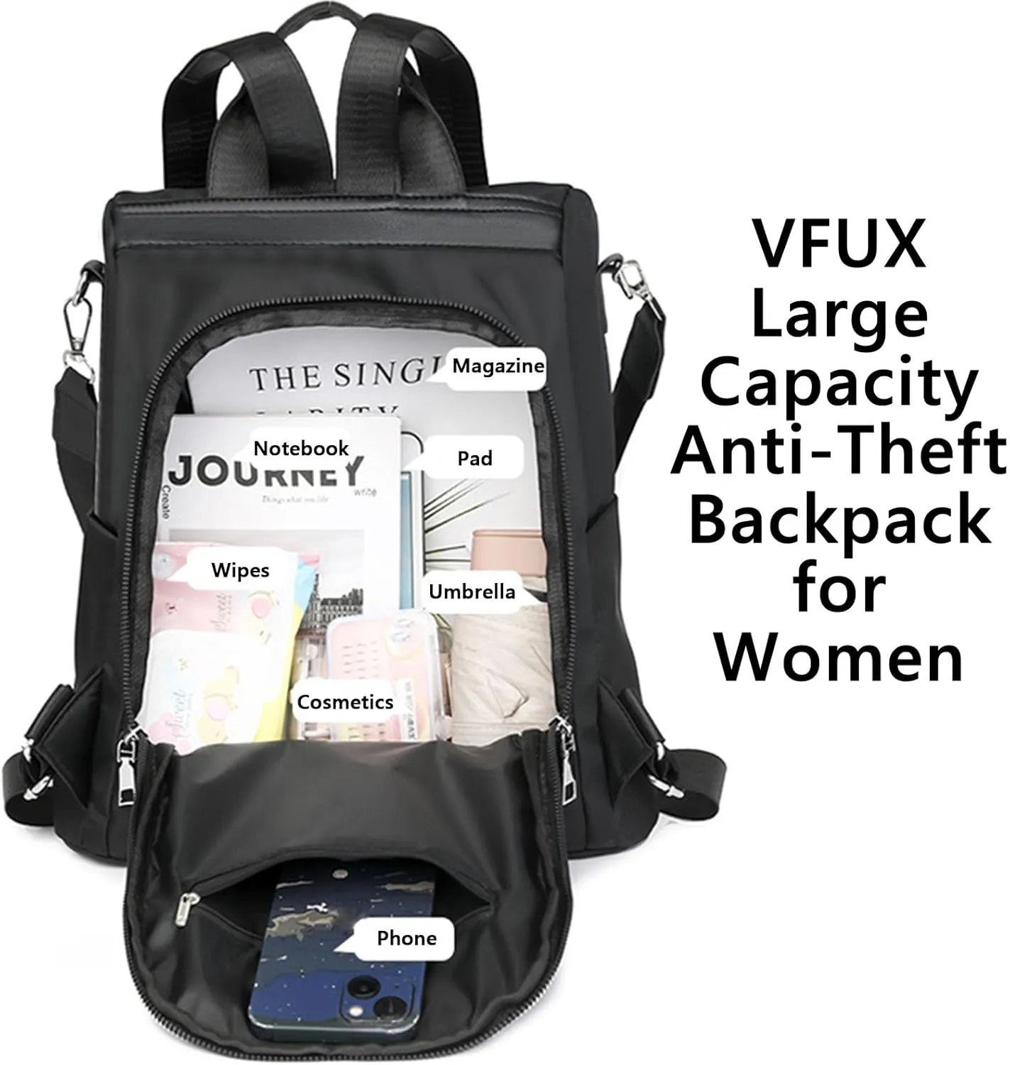 Anti Theft Backpack for Women, Large Capacity Leisure Shoulder Bag, Antitheft Backpack Crossbody Lightweight Travel (Colorful)