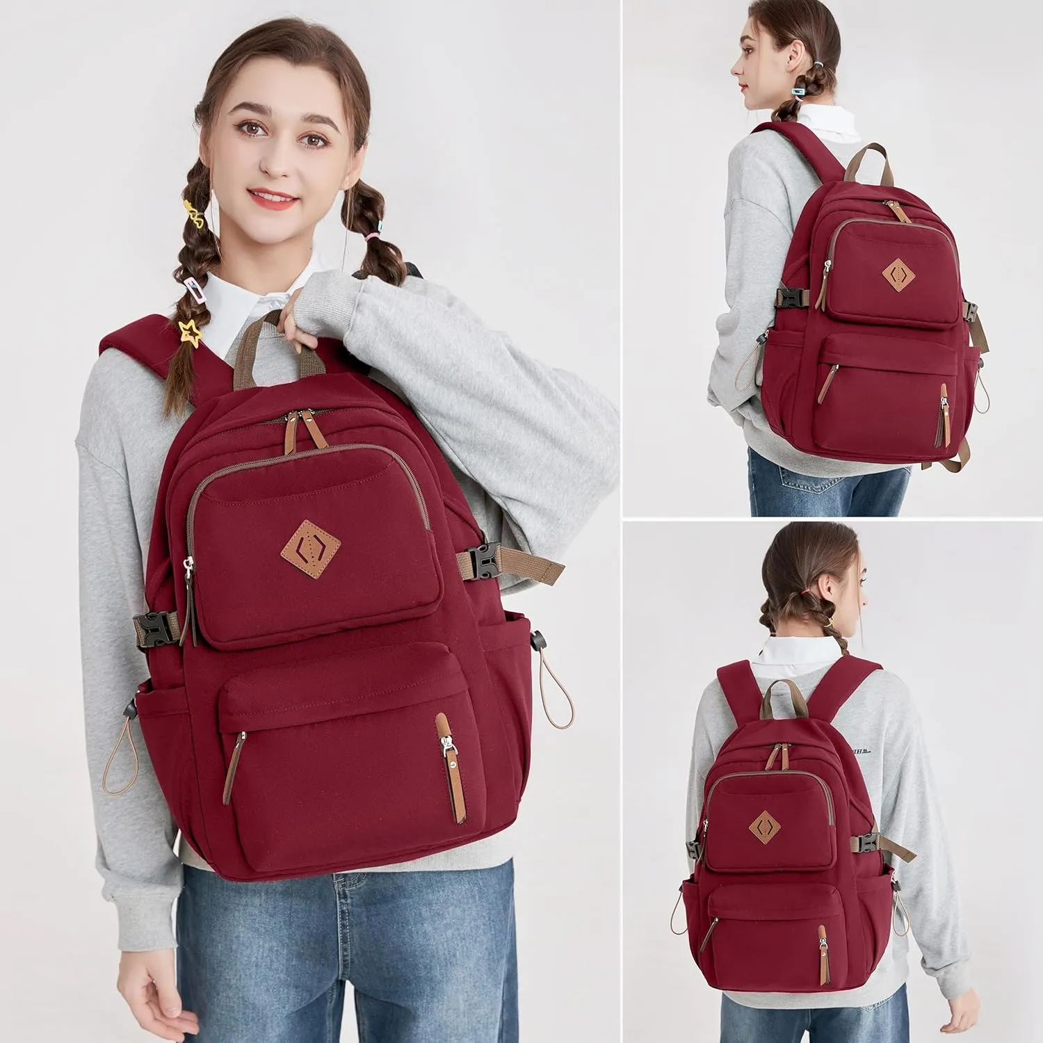 AO ALI VICTORY laptop backpack 15.6 inch anti theft travel backpacks for men and women large college bookbag work business daypack middle high school bag for girls boys teens students red