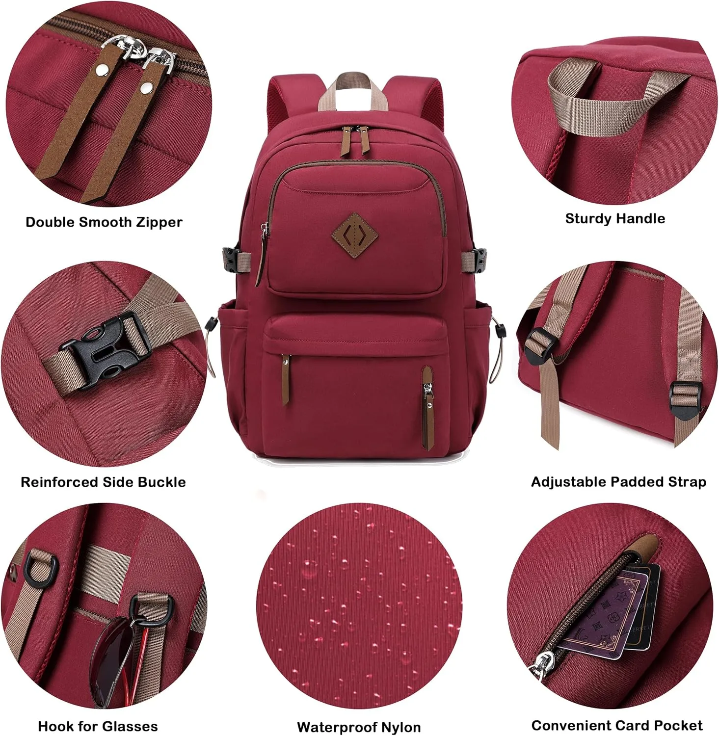 AO ALI VICTORY laptop backpack 15.6 inch anti theft travel backpacks for men and women large college bookbag work business daypack middle high school bag for girls boys teens students red