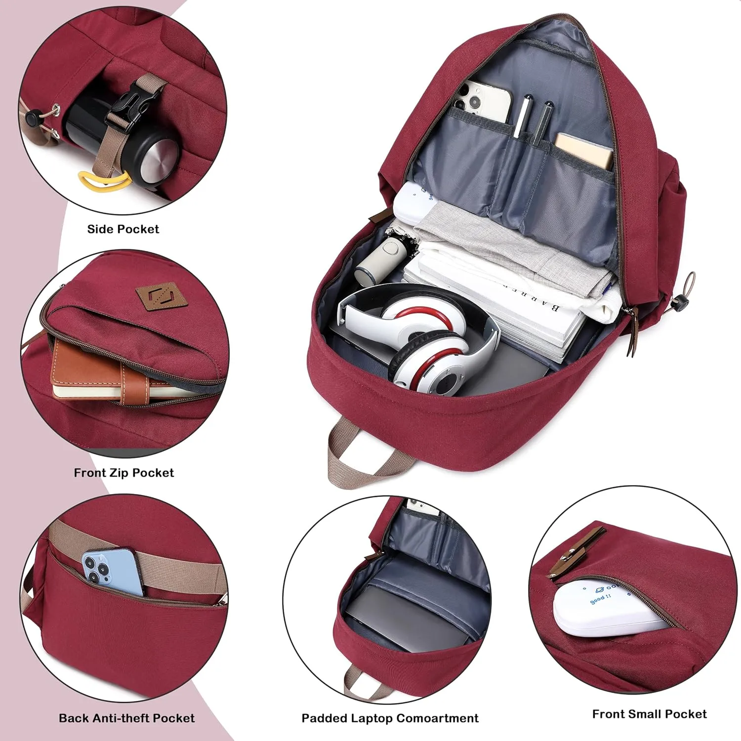 AO ALI VICTORY laptop backpack 15.6 inch anti theft travel backpacks for men and women large college bookbag work business daypack middle high school bag for girls boys teens students red