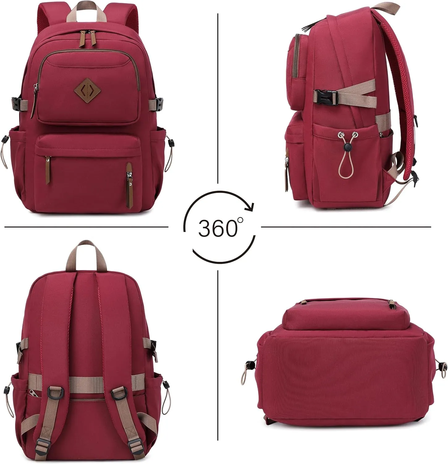 AO ALI VICTORY laptop backpack 15.6 inch anti theft travel backpacks for men and women large college bookbag work business daypack middle high school bag for girls boys teens students red