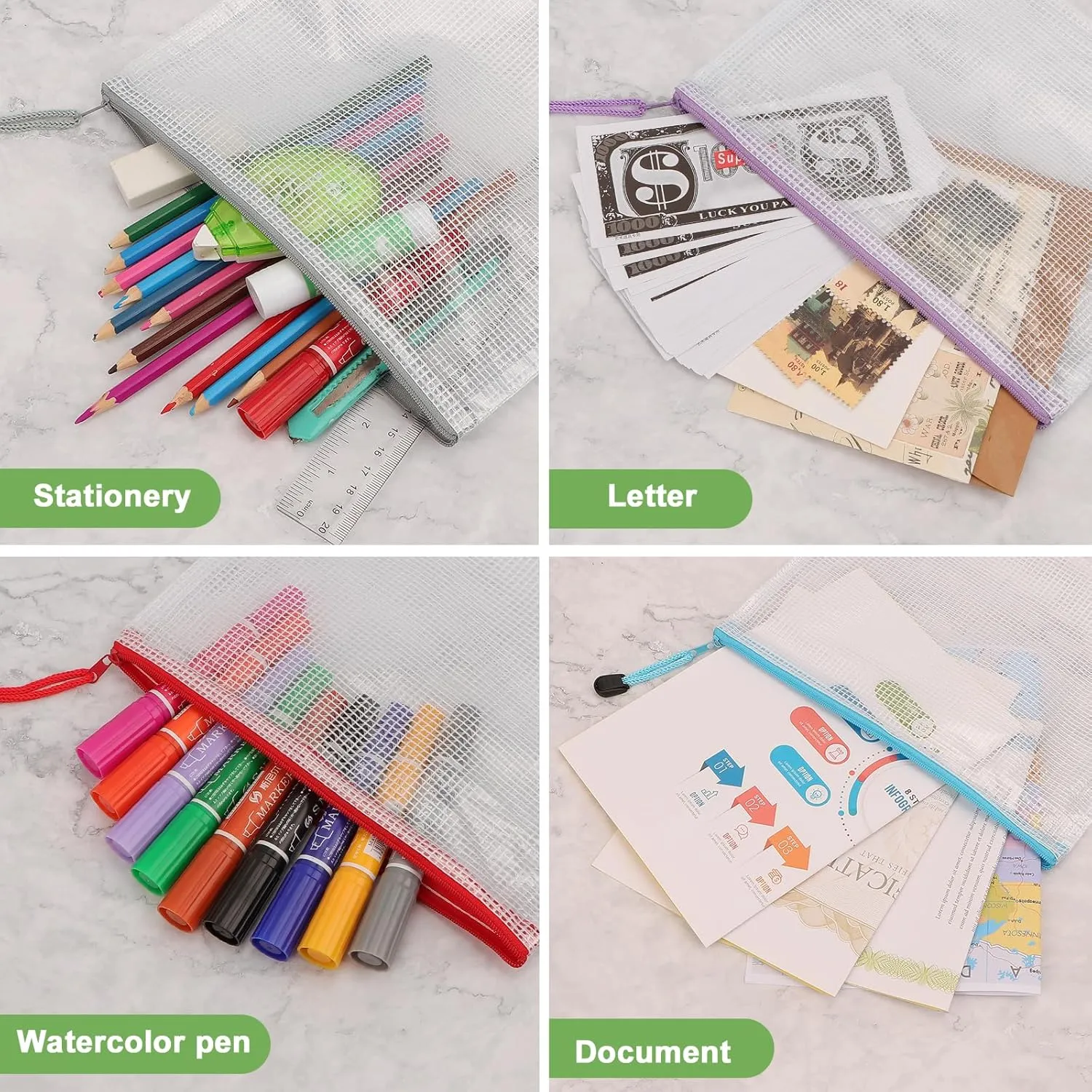 AOBOPLE 48 PcsPencil Pouches,9x4.7in Small Mesh Zipper Pouches Pencil Case,Waterproof Zipper Pencil Bags for Travel, Cosmetics, Office Organization