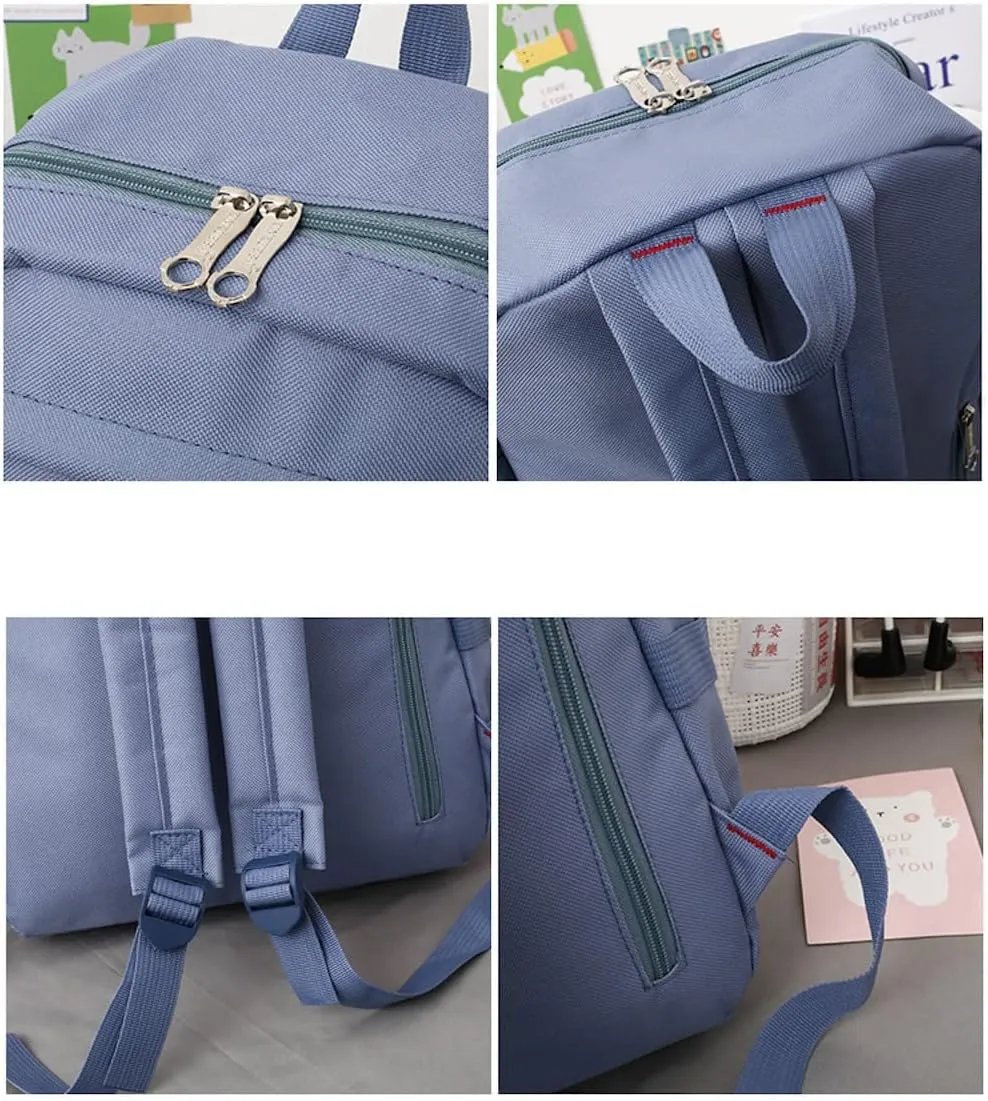 AONUOWE 5pcs Aesthetic Backpack Set for School Teens Girls Daypack Cute Trendy Large Capacity Preppy Shoulder Bag (Black)