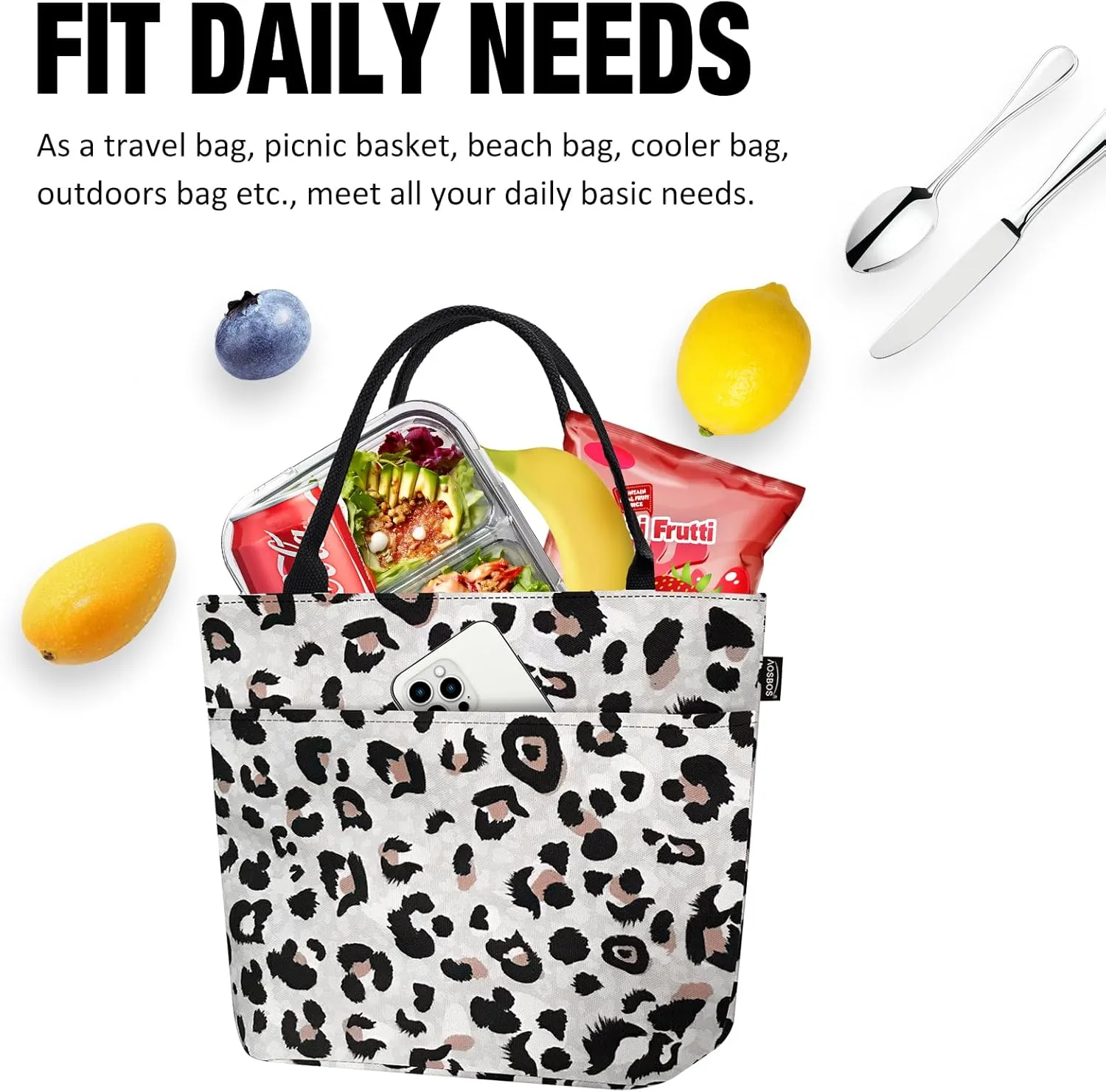 Aosbos Leopard Lunch Bag Women Lunch Bags for Adult Lunch Box for Women Leakproof Insulated Lunch Box Lunch Tote Bag Lunch Cooler Bags, Loncheras Para Mujer, Leopard Print