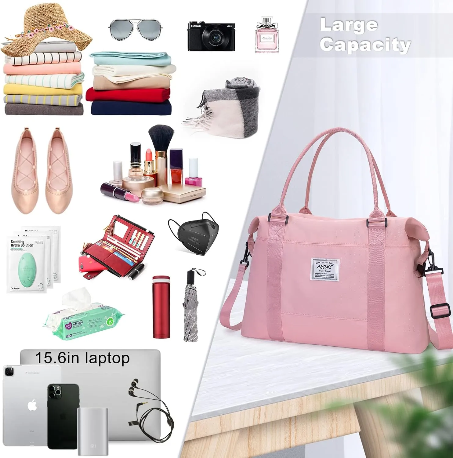 AROME Weekender Bags for Women, Travel Duffel Bag Overnight Weekend Bag Sports Gym Tote Bag with Wet Pocket & Flight Approved