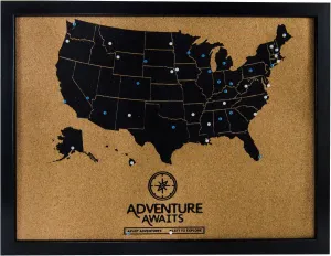 Art of Wanderlust Pushpin Bulletin Cork Board USA Wall Map and Pins | US Travel Tracker Map for Past and Future Bucket List Destinations | United States | 17 x 13 Inches | Black Frame