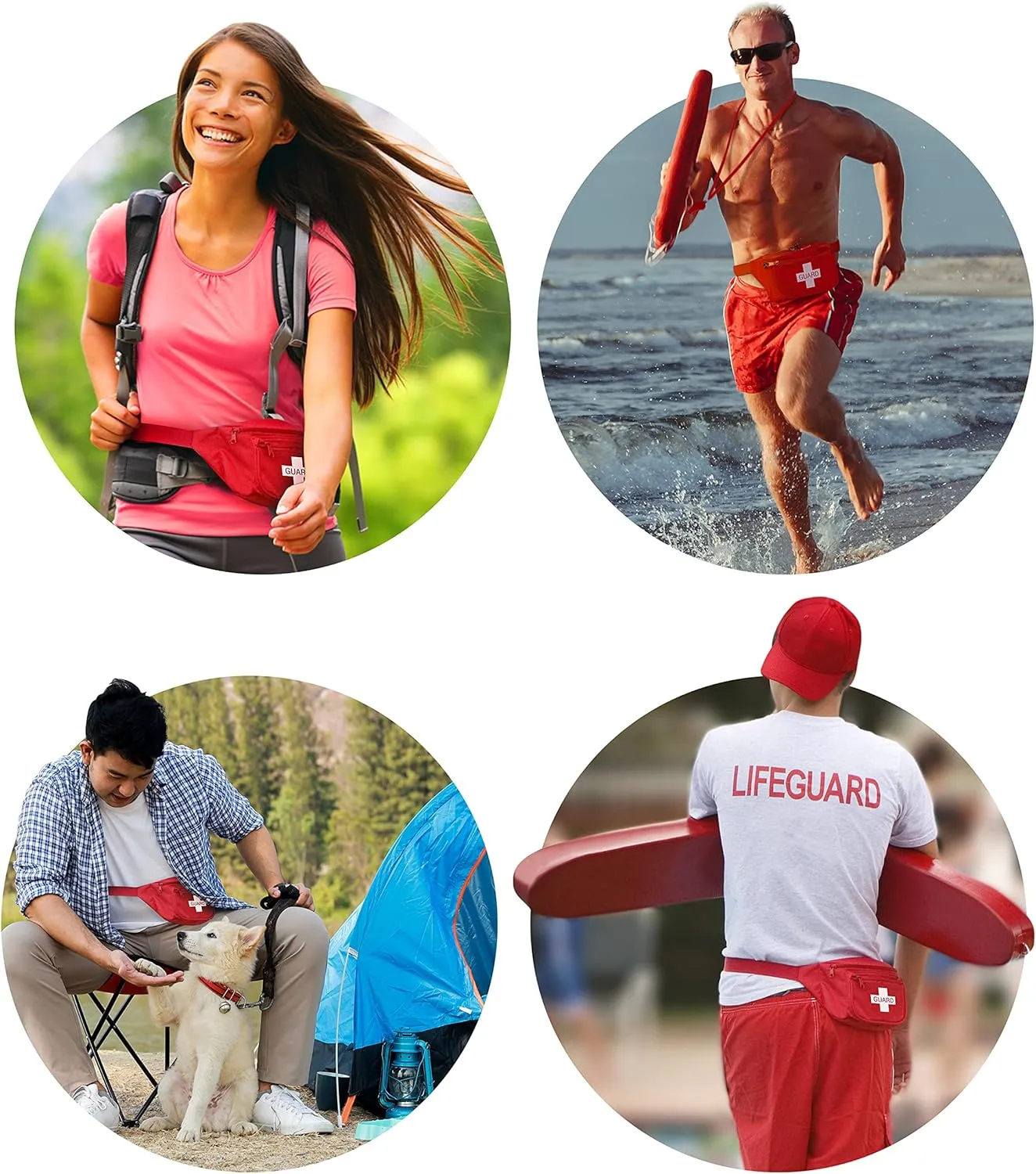 ASA TECHMED 3 Pack Lifeguard Fanny Pack With Whistle Lanyard - Baywatch Style First Aid Hip Pack w/Adjustable Strap, Cross Logo   Zipper Pouch, Emergency Equipment Set