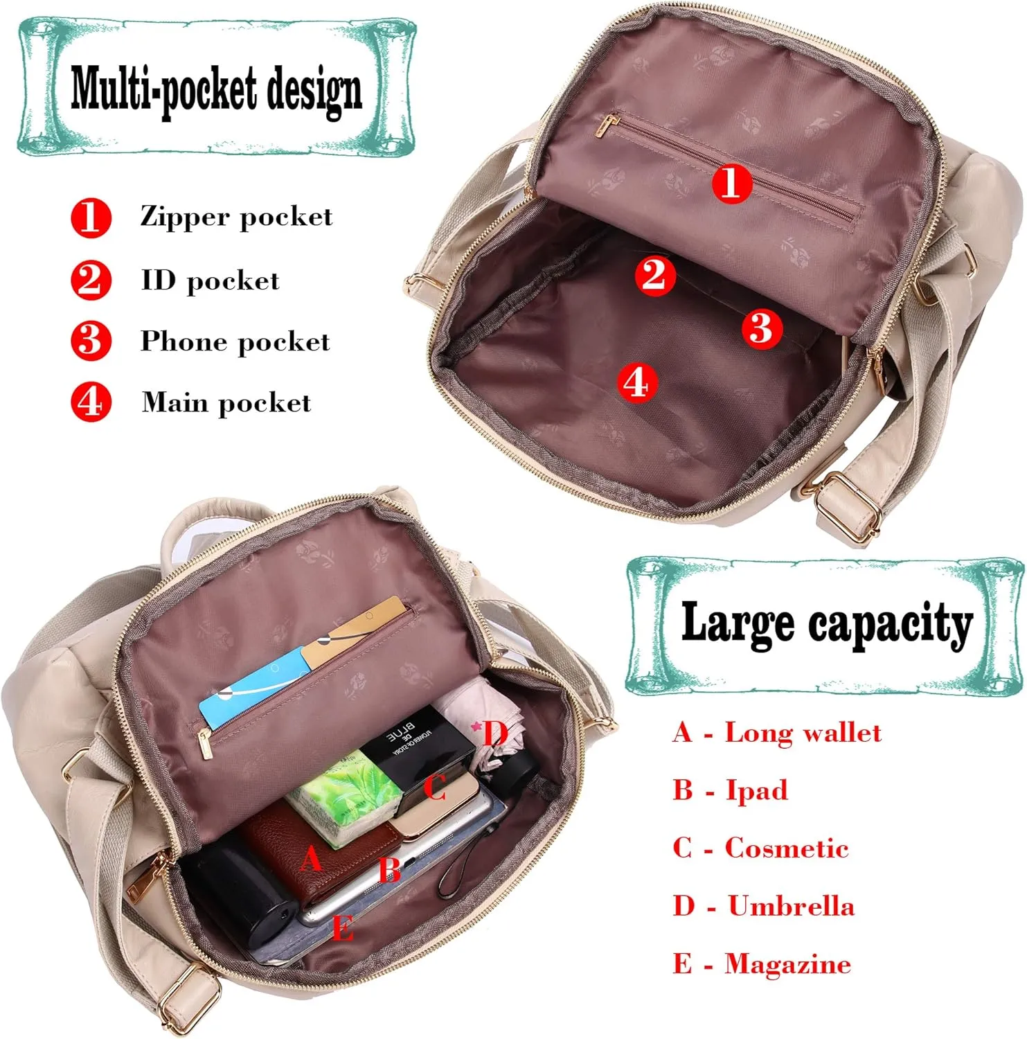 ASDSSRY Women Fashion Backpack Purse Waterproof Bookbags Travel Shopping Rucksack Convertible Ladies Shoulder Bag