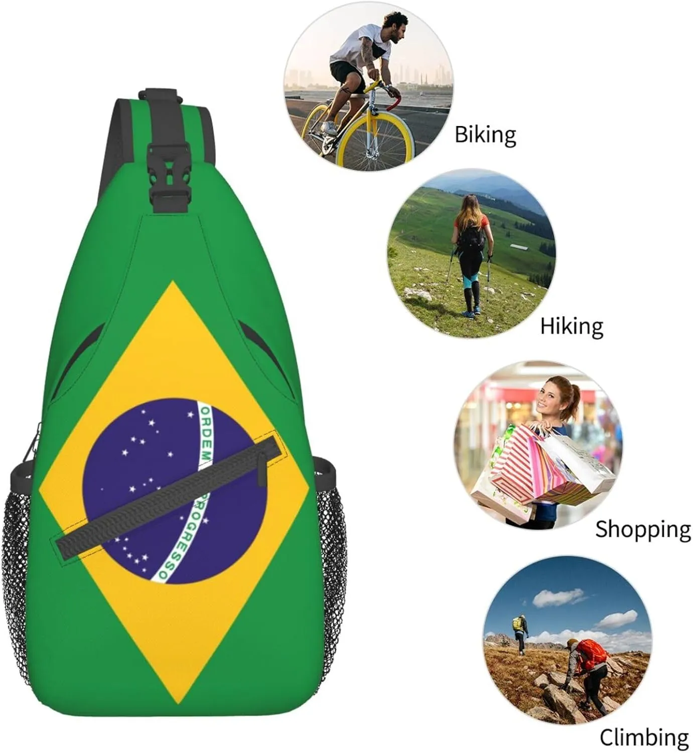 ASYG Brazil Flag Sling Bag Crossbody Backpack Brazilian Travel Hiking Daypack Shoulder Chest Bag for Women Men