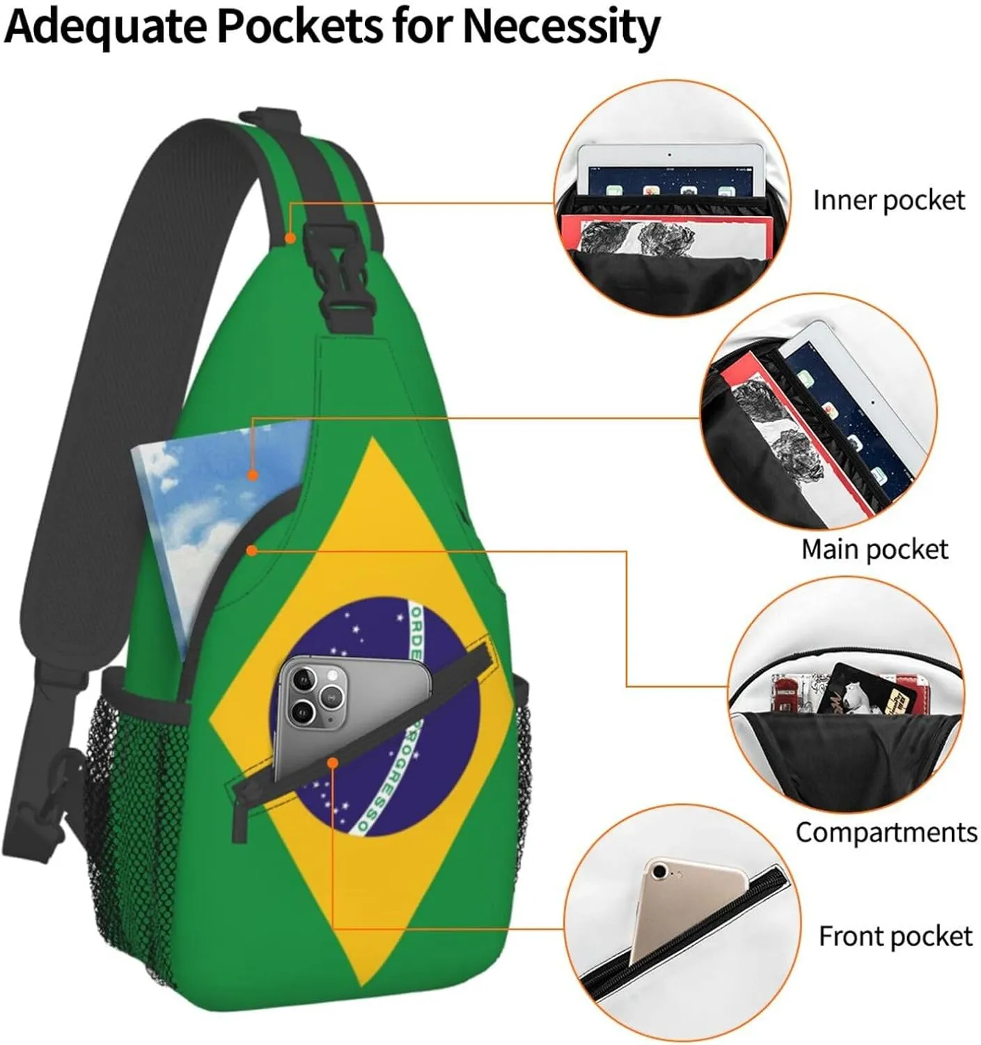 ASYG Brazil Flag Sling Bag Crossbody Backpack Brazilian Travel Hiking Daypack Shoulder Chest Bag for Women Men