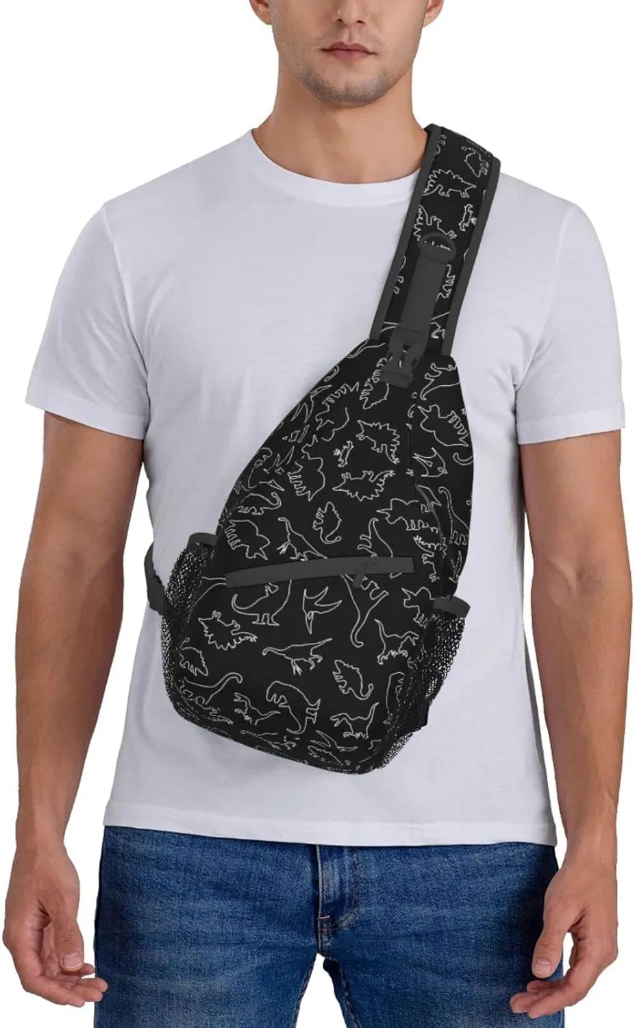 ASYG Cute Funny Dinosaur Sling Bag Crossbody Backpack for Women Men Travel Hiking Daypack Dino Crossbody Shoulder Bag