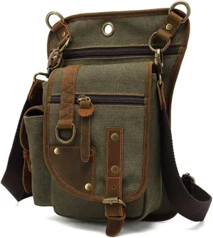 AUGU Canvas Drop Leg Bag Tactical Thigh Outdoor Waist Pack for Men Women Military Cycling Multi-Pocket Waist Fanny Pouch Daypack, Army Green, Medium