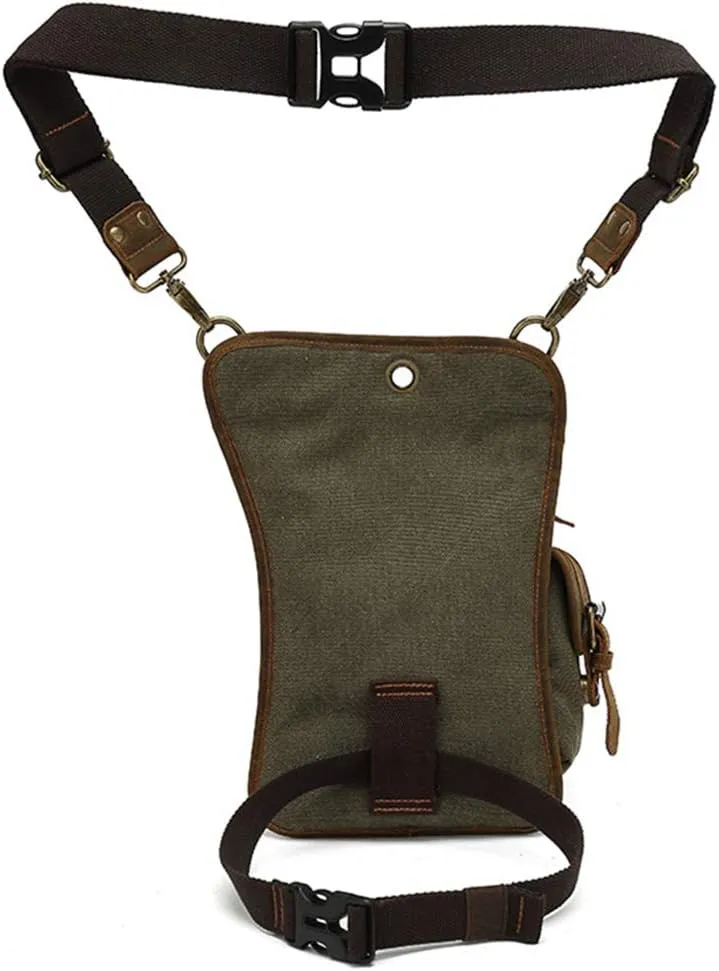 AUGU Canvas Drop Leg Bag Tactical Thigh Outdoor Waist Pack for Men Women Military Cycling Multi-Pocket Waist Fanny Pouch Daypack, Army Green, Medium