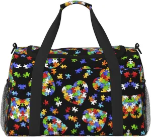 Autism Awareness Puzzle Pieces Heart print Personal Item Bag Large Duffel Bag Travel Bag Weekender Bag Gym Bag Tote Duffel bag