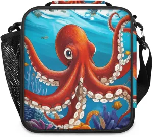 AUUXVA Sea Ocean Shakes Octopus Kids Lunch Bags for Girls Boys Insulated Lunch Box Thermal Lunchbox Tote Bag with Adjustable Strap Leakproof Durable Lunch Cooler for Children Women School Work