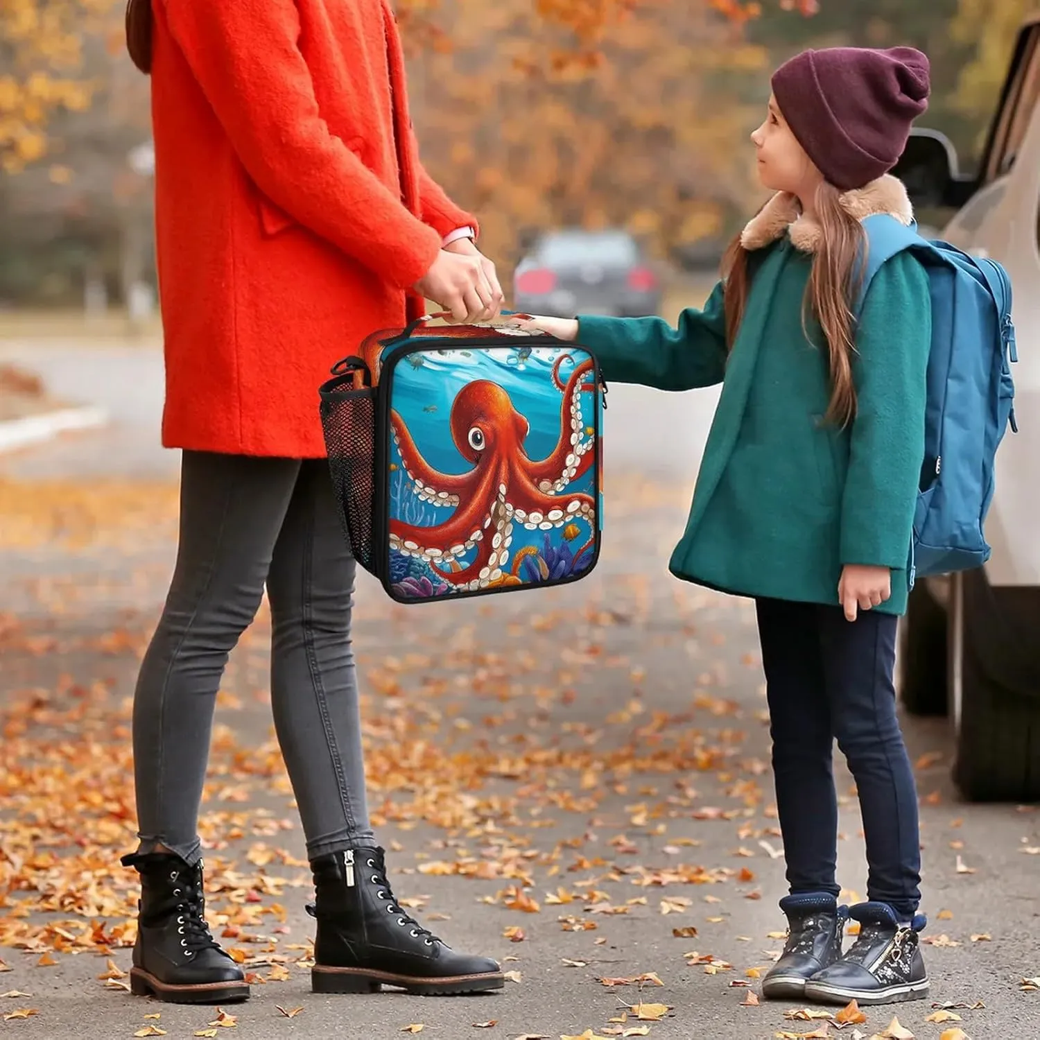AUUXVA Sea Ocean Shakes Octopus Kids Lunch Bags for Girls Boys Insulated Lunch Box Thermal Lunchbox Tote Bag with Adjustable Strap Leakproof Durable Lunch Cooler for Children Women School Work