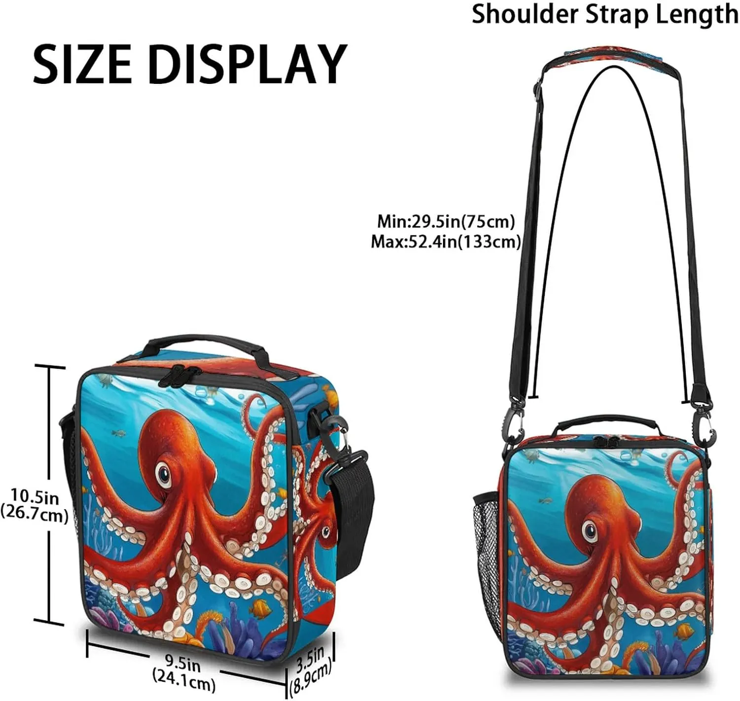 AUUXVA Sea Ocean Shakes Octopus Kids Lunch Bags for Girls Boys Insulated Lunch Box Thermal Lunchbox Tote Bag with Adjustable Strap Leakproof Durable Lunch Cooler for Children Women School Work