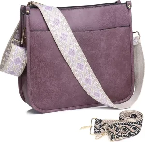 AUYOCO Vegan Leather Crossbody Bags for Women, Crossbody Purse with Guitar Strap Zipped Pockets Handbag Shoulder Bag