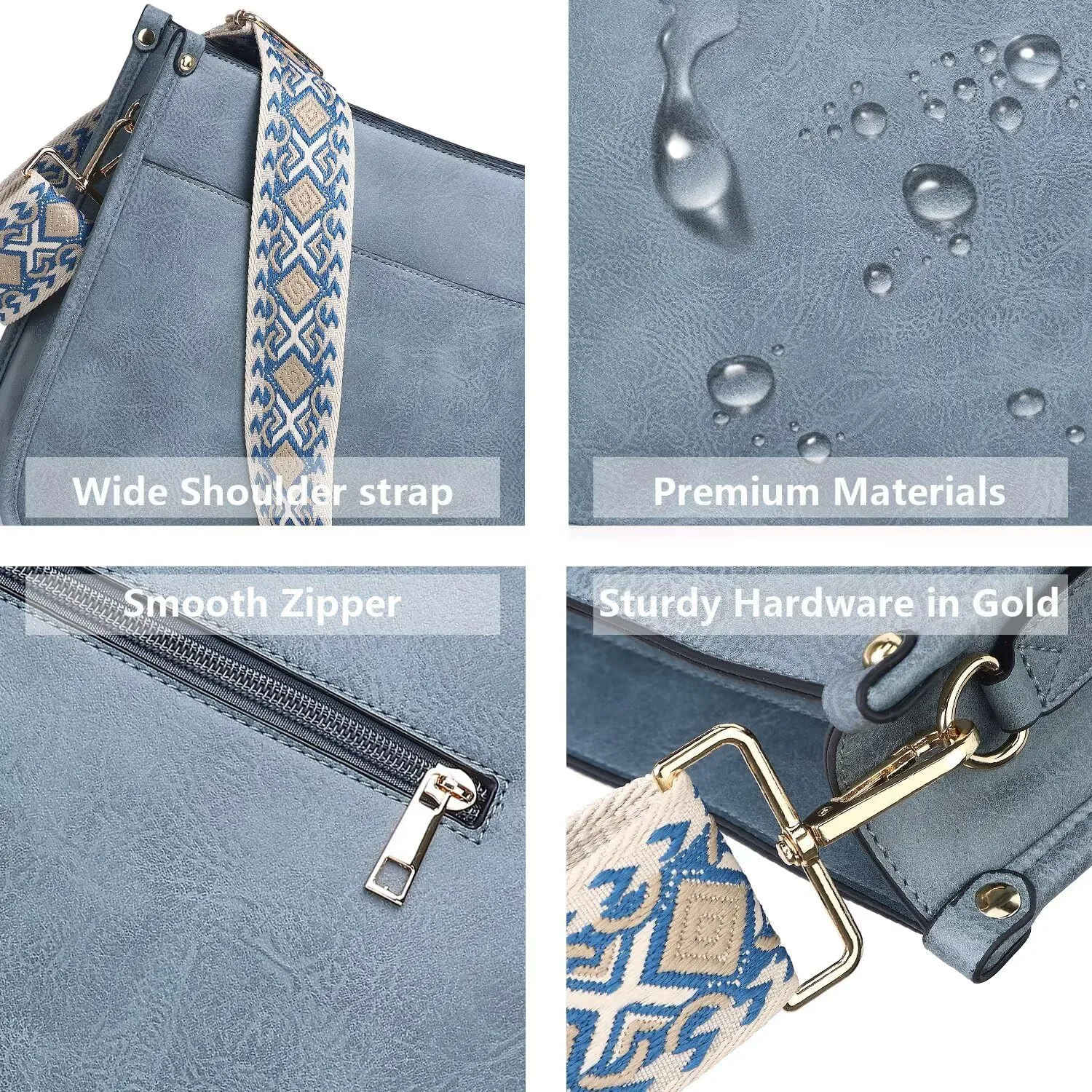 AUYOCO Vegan Leather Crossbody Bags for Women, Crossbody Purse with Guitar Strap Zipped Pockets Handbag Shoulder Bag