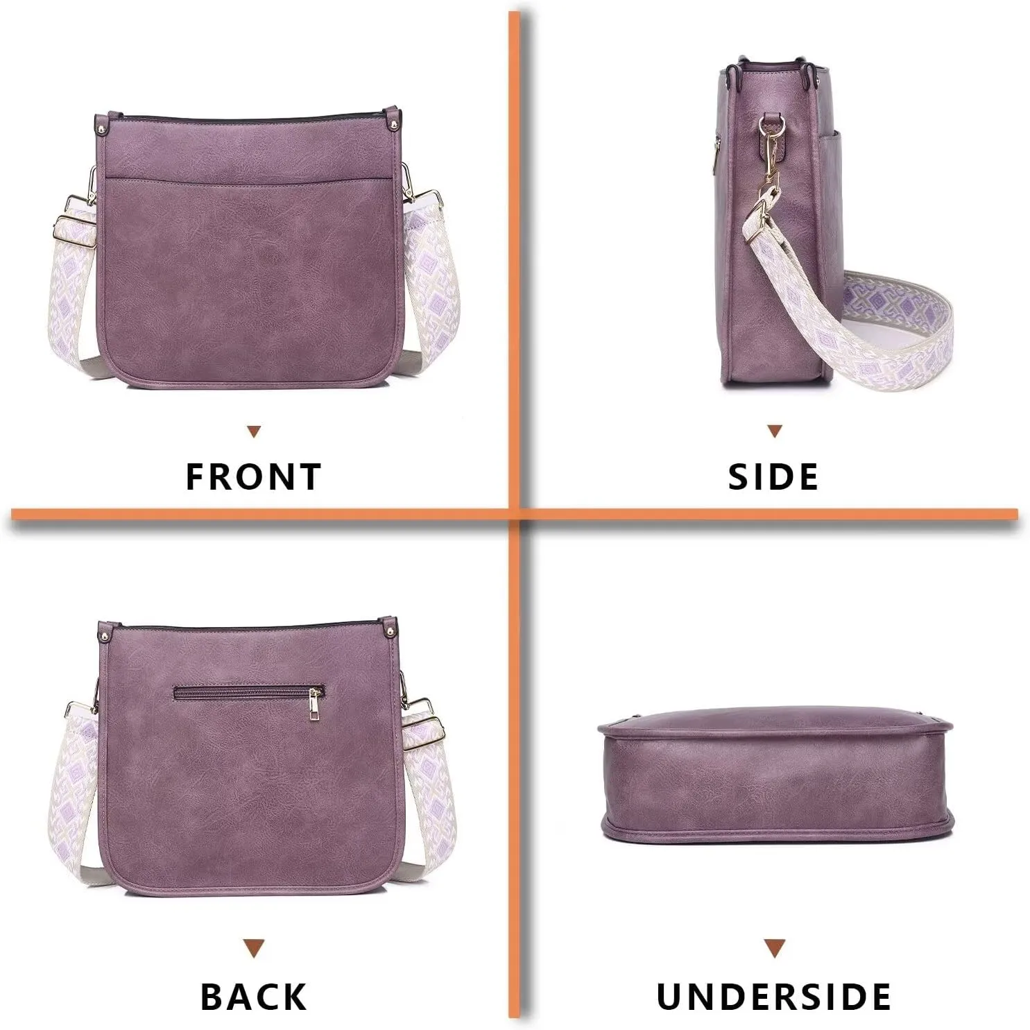 AUYOCO Vegan Leather Crossbody Bags for Women, Crossbody Purse with Guitar Strap Zipped Pockets Handbag Shoulder Bag